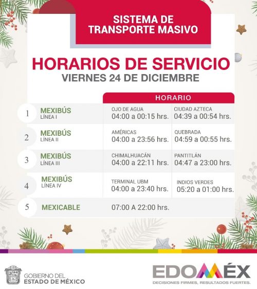 Anuncian horarios especiales del Mexibús y Mexicable para este 24 y 25 de diciembre